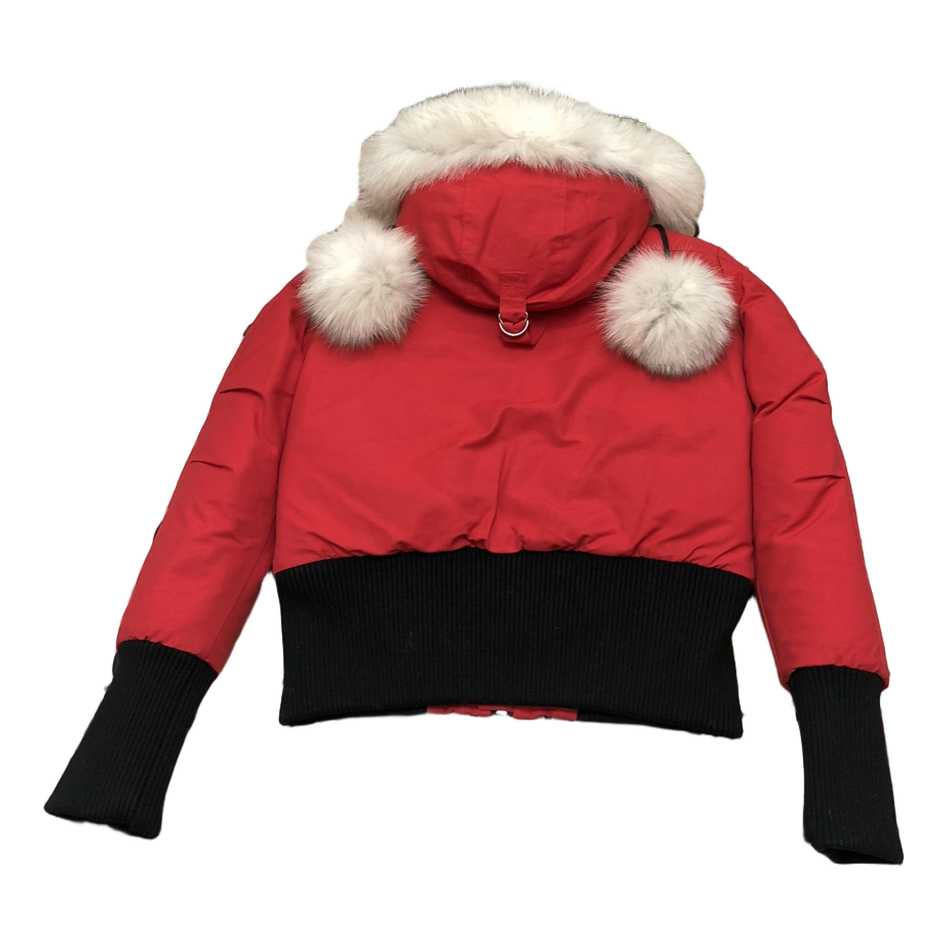Moose Knuckles Debbie Hooded Down Bomber Jacket with Pom-Pom - Red