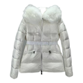 Moncler Boed Belted Fur-Trim Puffer Jacket — White