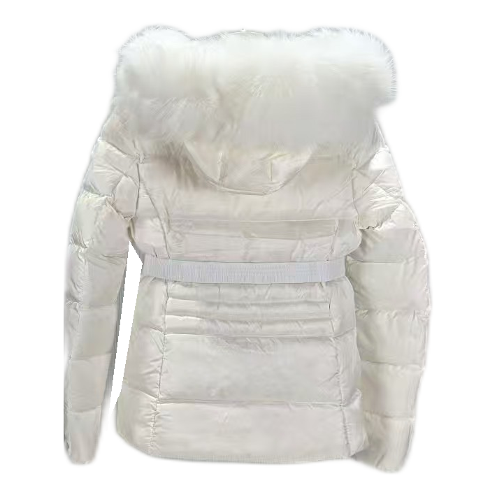 Moncler Boed Belted Fur-Trim Puffer Jacket — White