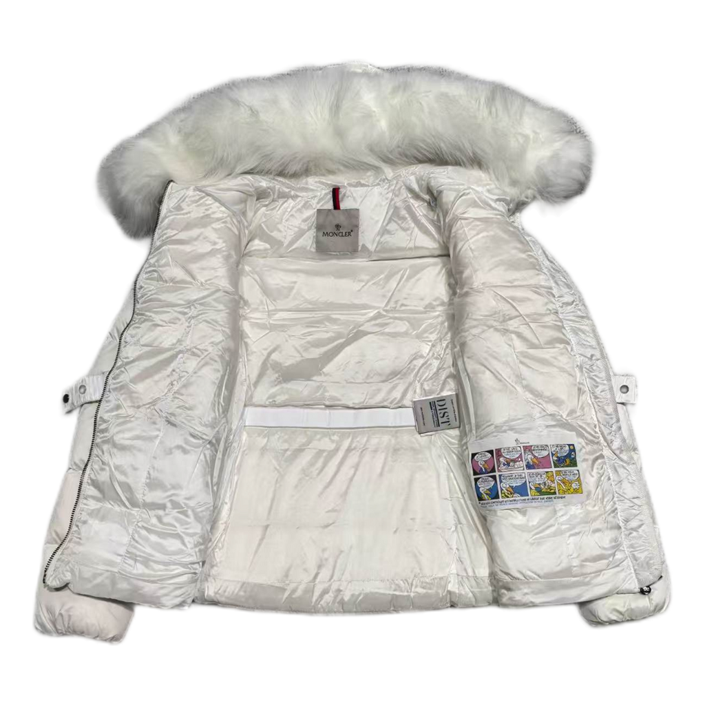 Moncler Boed Belted Fur-Trim Puffer Jacket — White