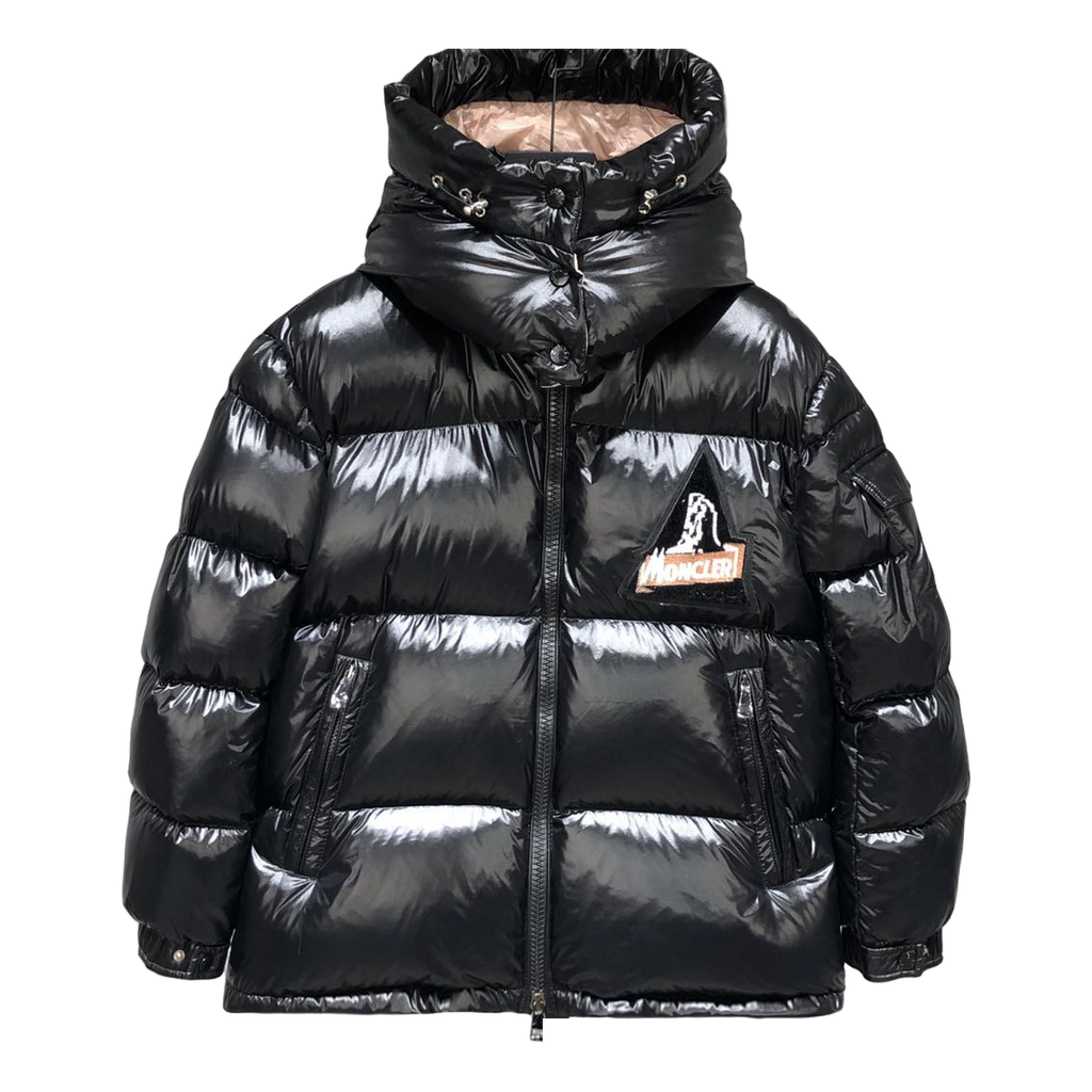 Moncler Glossy Short Down Jacket with Mountain Badge - Black