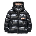 Moncler Glossy Short Down Jacket with Mountain Badge - Black