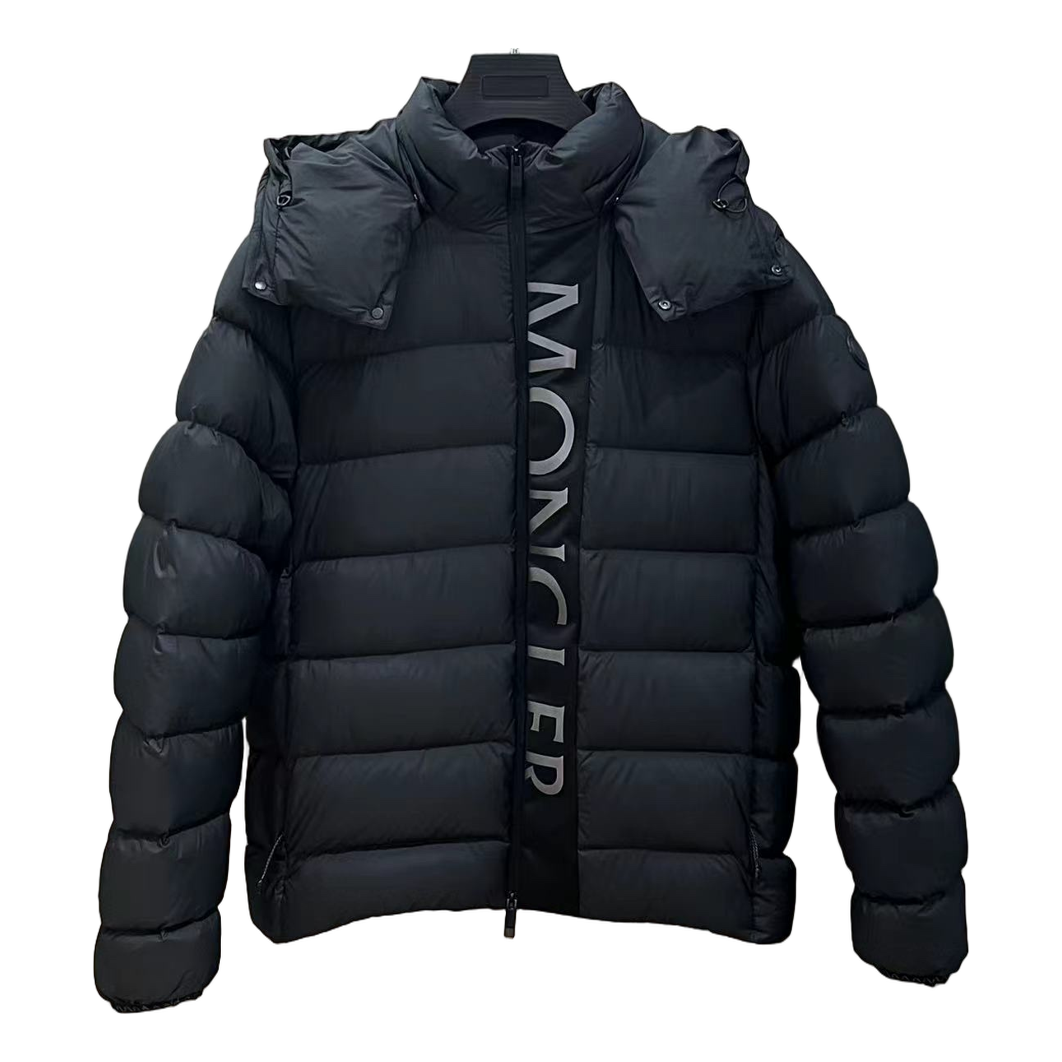 Moncler Vertical-Logo Hooded Down Jacket - Black