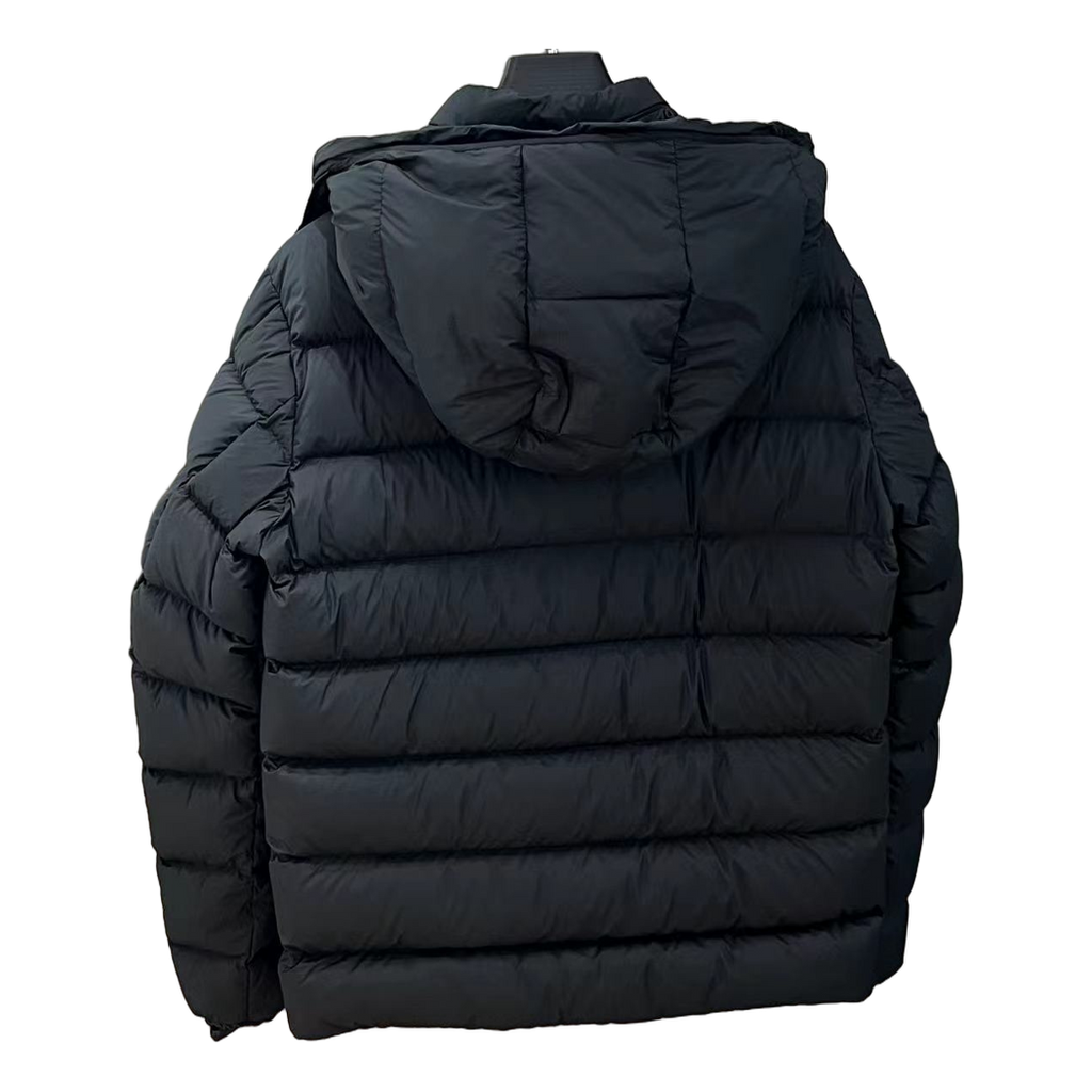 Moncler Vertical-Logo Hooded Down Jacket - Black