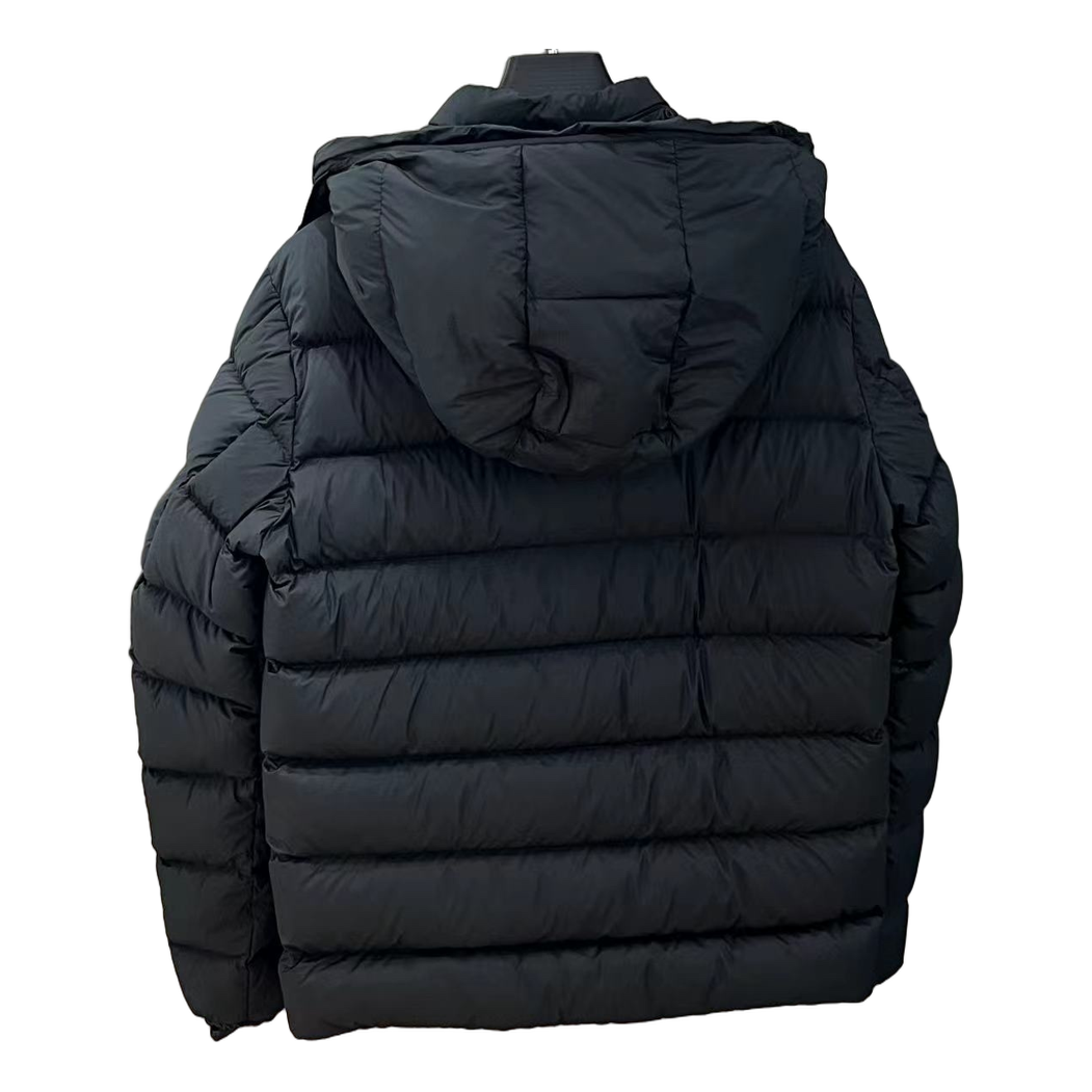 Moncler Vertical-Logo Hooded Down Jacket - Black