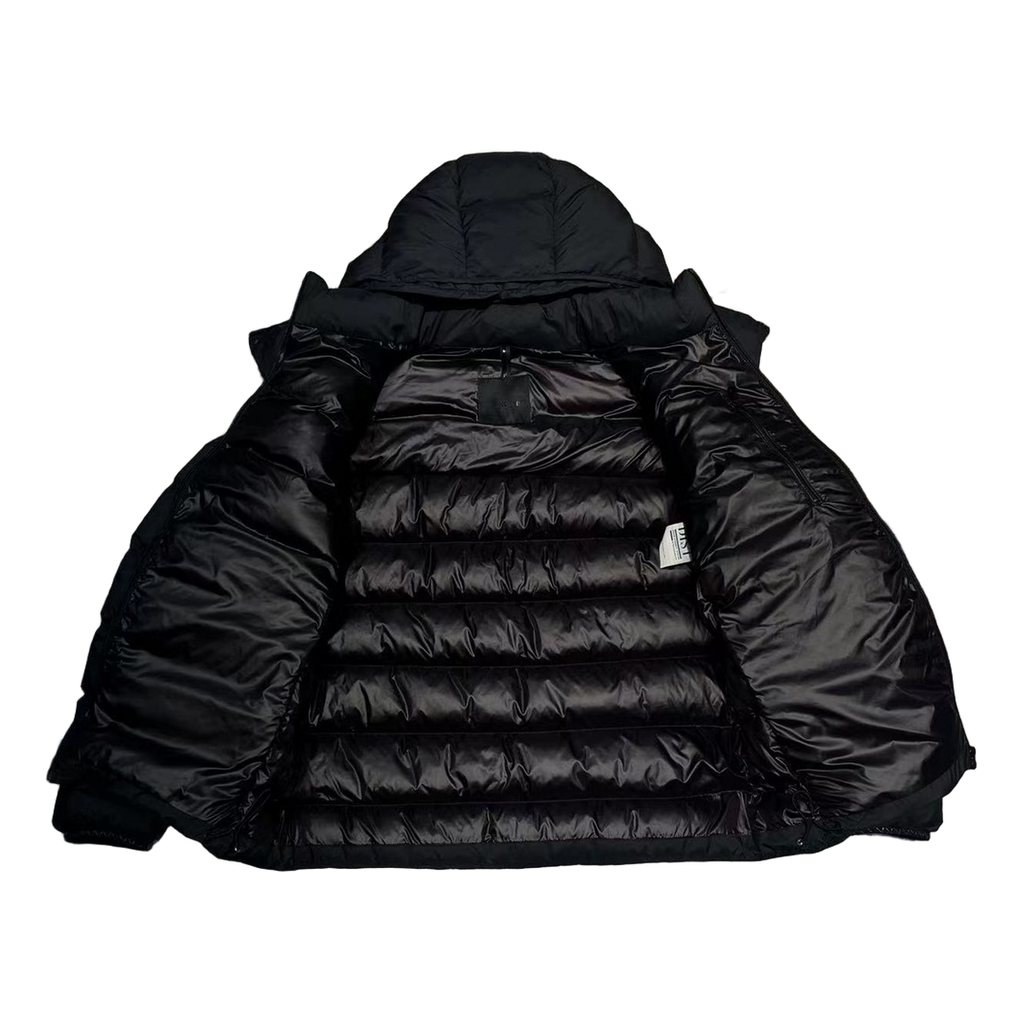 Moncler Vertical-Logo Hooded Down Jacket - Black