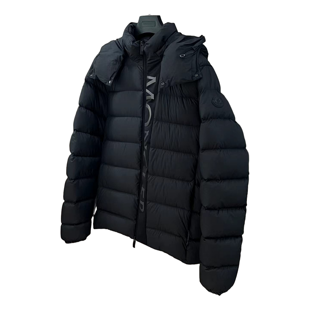 Moncler Vertical-Logo Hooded Down Jacket - Black
