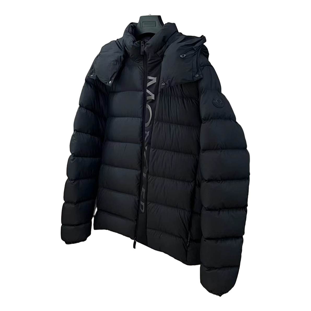 Moncler Vertical-Logo Hooded Down Jacket - Black