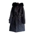 Prada Belted Hooded Coat with Faux Fur Trim - Black